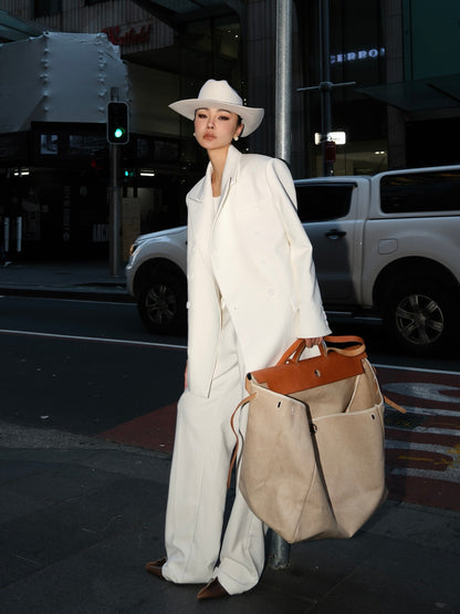 MEI SANGUAN white double-breasted suit + wide-leg floor-length slacks suit - ALVIN