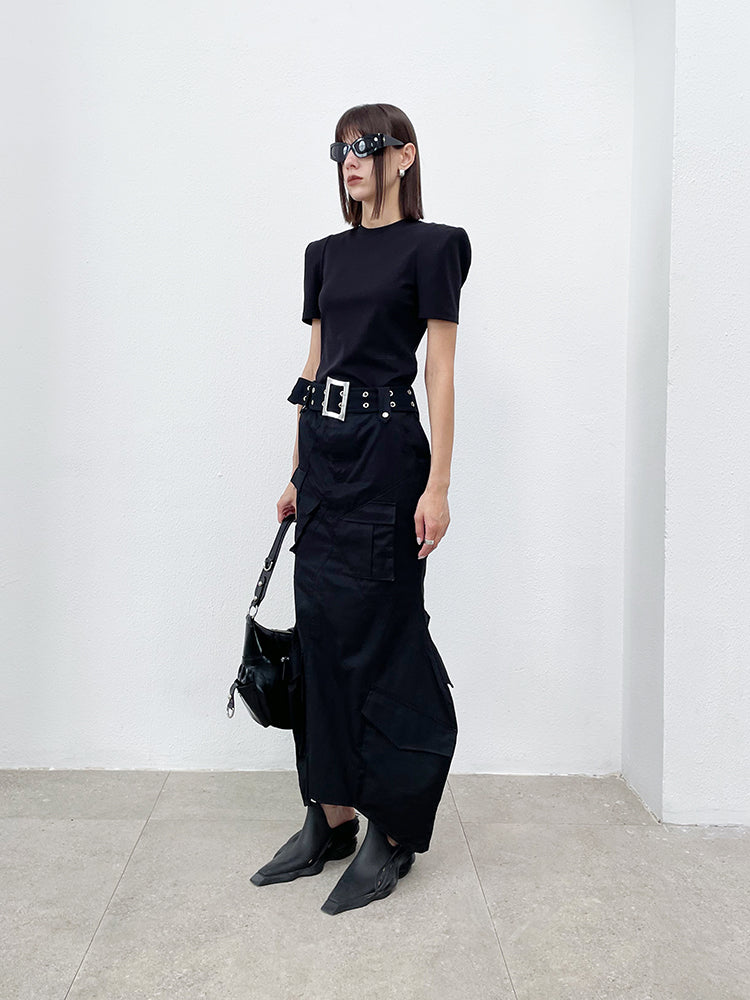 ANNAKIKI  geometric split workwear style skirt - JIHYO.