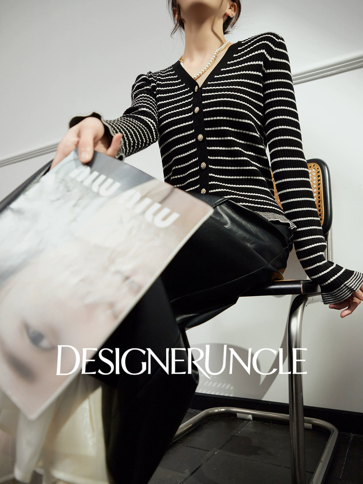 DGU "Ink Sequence" special black temperament and versatile slimming design striped jacket -  Francis ?
