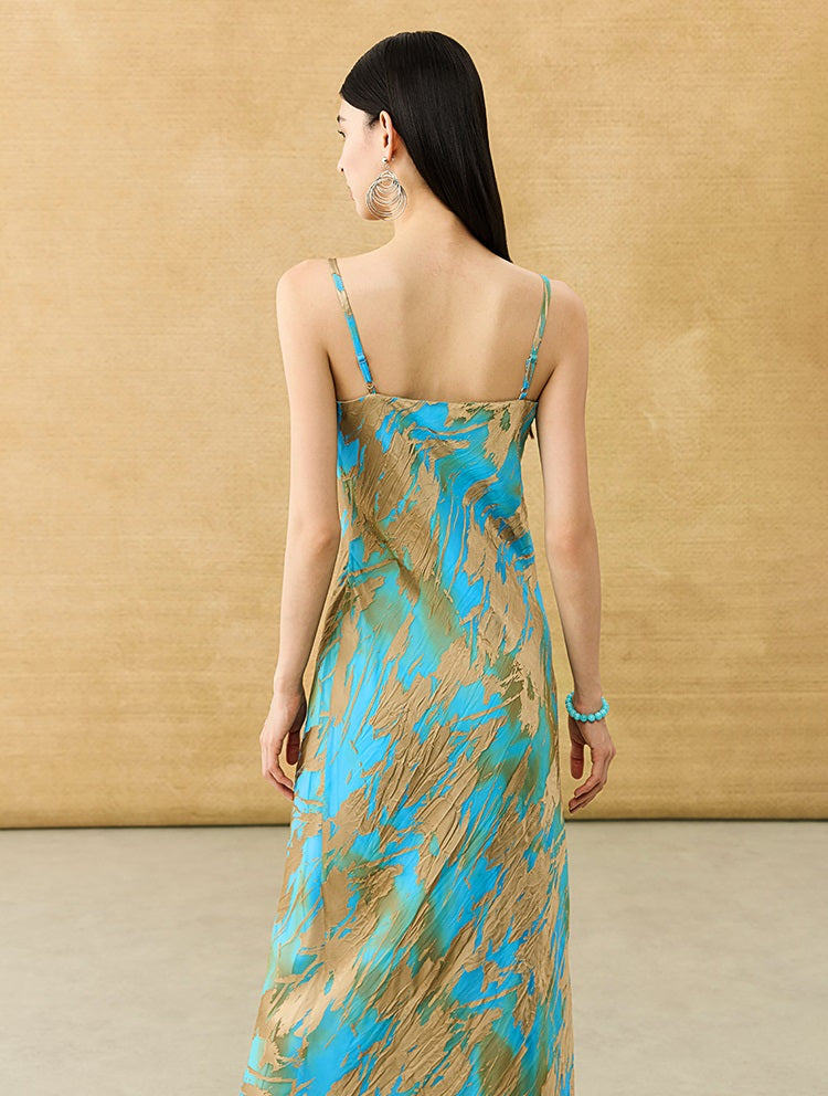 HECO Chinese style devored flower suspender dress - SKY.