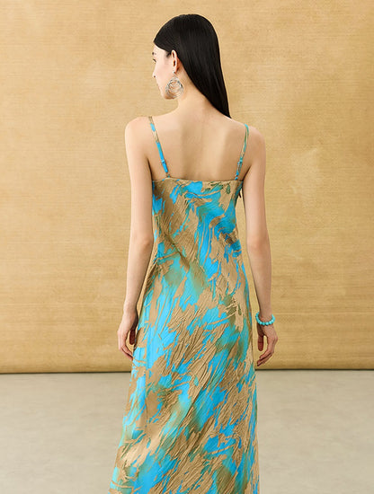 HECO Chinese style devored flower suspender dress - SKY.