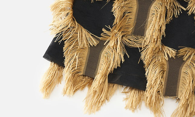 ZHUCHONGYUN draped tassel jacquard sleeveless halter neck suspender top-MAOTOME.