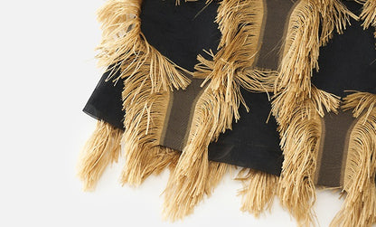 ZHUCHONGYUN draped tassel jacquard sleeveless halter neck suspender top-MAOTOME.