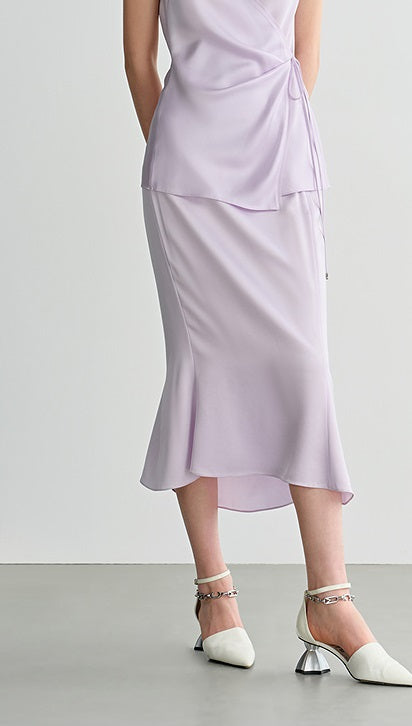 COMME MOI Lv Yan designer summer women's purple temperament double-sided satin fishtail skirt - DAISY.