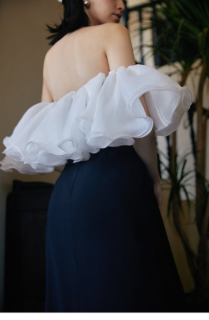 GOUDIN women's black and white French banquet evening dress-NIPS.