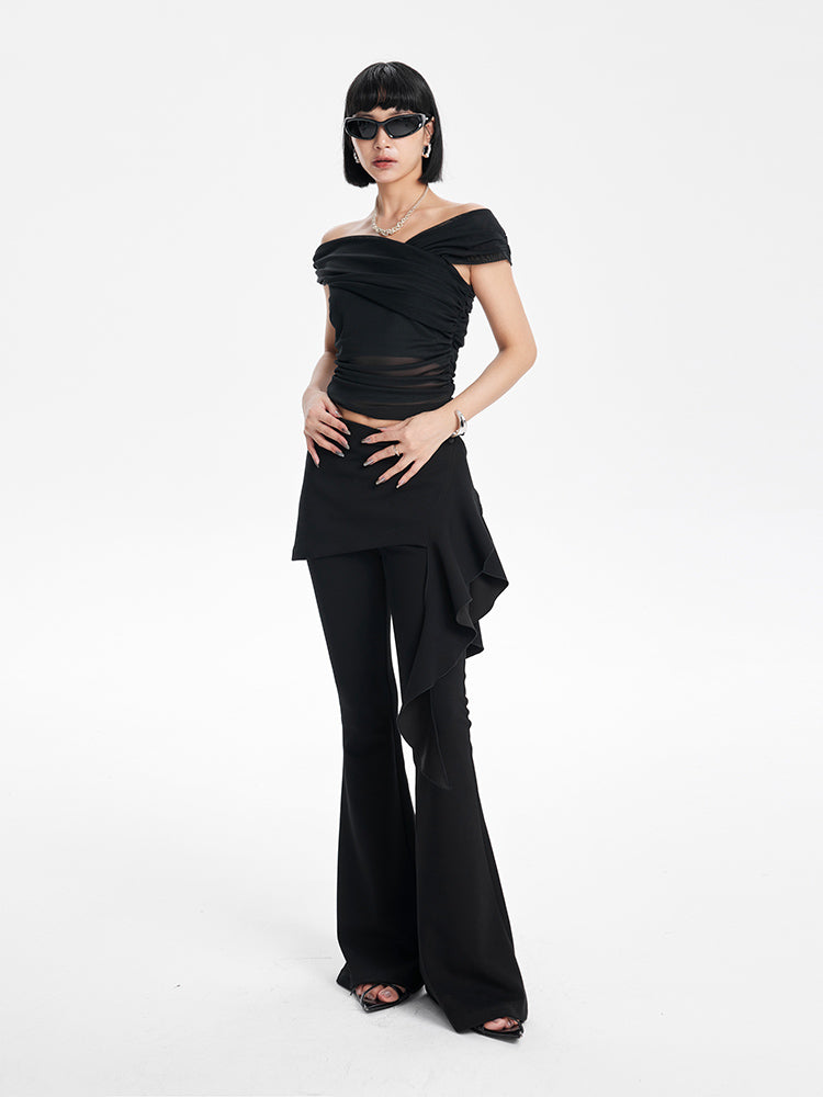 TINY IN short sleeve irregular slim mesh top -ASH