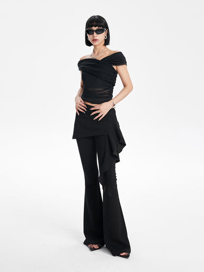 TINY IN short sleeve irregular slim mesh top -ASH