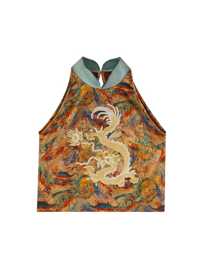 HECO Chinese Retro Mural Golden Dragon Embroidered Vest Top - ERIKA.