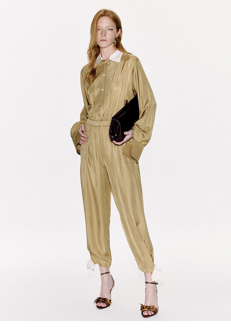 ATELIER MISS LU Ribbon Waist Acetate Jumpsuit - BLAKE