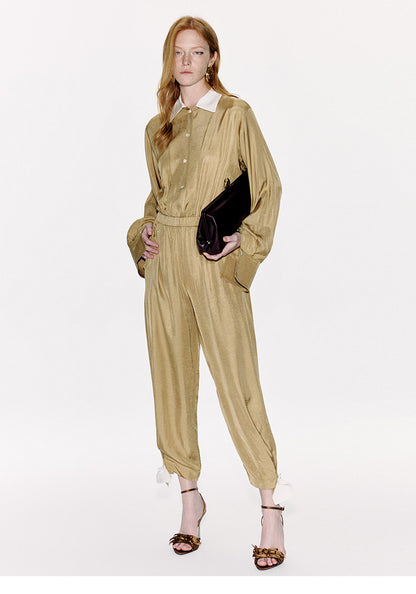 ATELIER MISS LU Ribbon Waist Acetate Jumpsuit - BLAKE