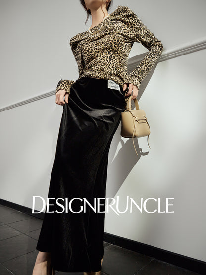 DGU|Twilight Black Velvet High-Waisted Slimming Versatile Commuter French Skirt - Kyla.