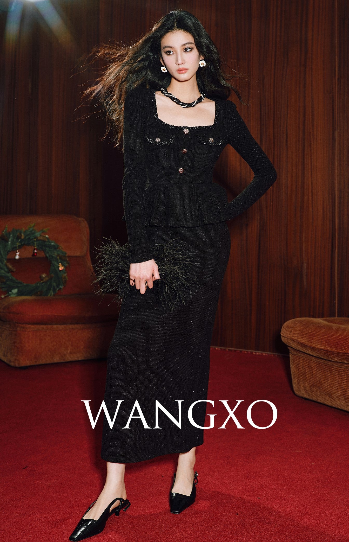WANGXO | Starlight Special Woven Waffle Texture Lotus Leaf Edge Layered Dress -NYLA.