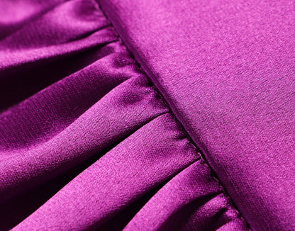 WANGXO Acetate Satin Silky Smooth Collar Cut-Out Aesthetics Shirred Waist Umbrella Top - VIOLA