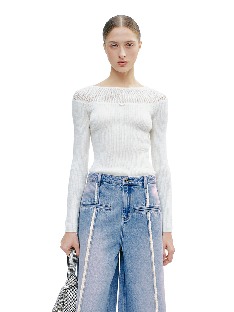 YES BY YESIR crocheted one-line collar knitted pullover - PLEASURE.