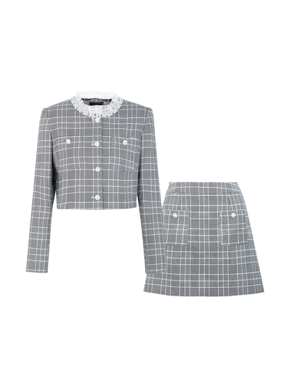 AUI Small Fragrance Style Suit Lace Jacket High-waisted Hip Two-Piece Skirt - Dal-Rae