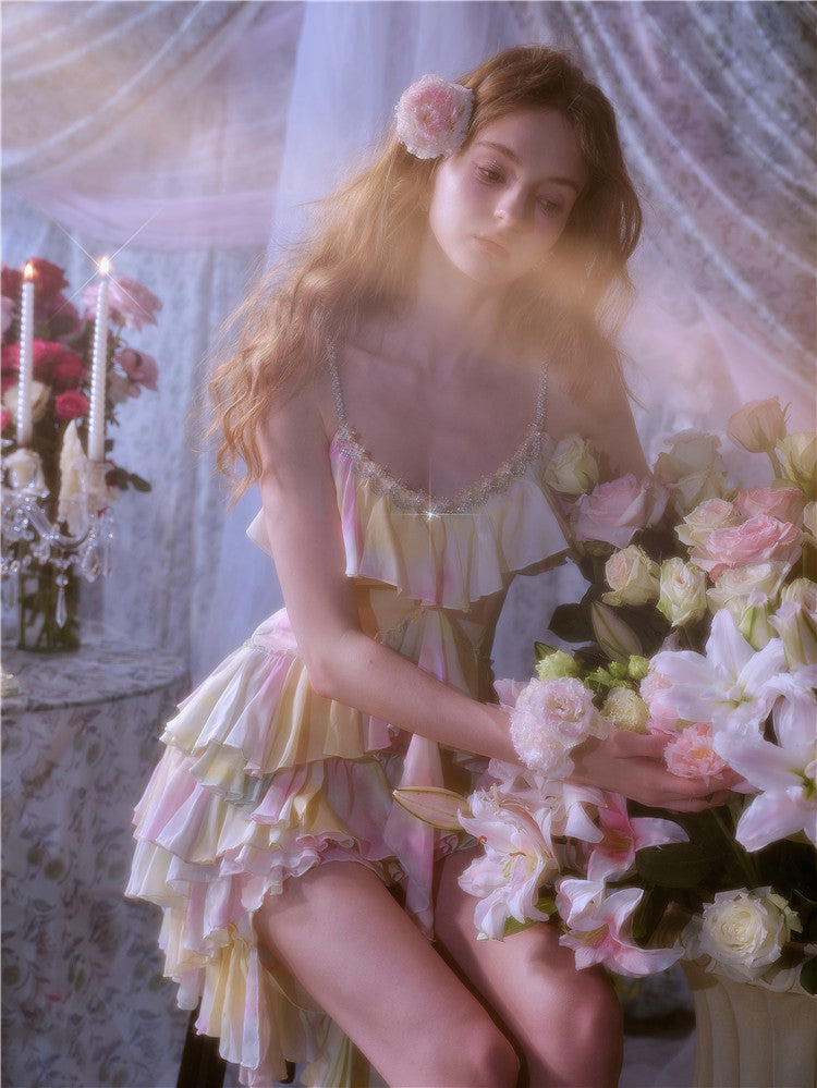 Wardrobes by Chen Elegant Sleeveless high low layered Long Multi Color Dress-Gainn