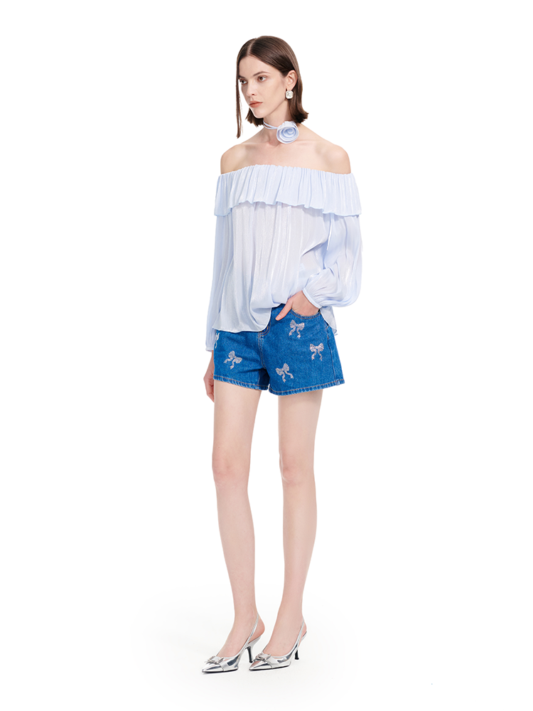 YES BY YESIR | Ye Qians Hot Diamond Embellished Denim Shorts -ARABELLA.