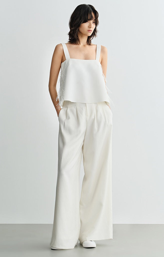COMME MOI Lu Yan designer new women's triacetate white wide-leg pants - PROUD.