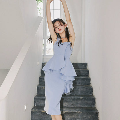 DOLLY High End Ruffled Fake Two Piece French Lace Off Shoulder Midi Office Dress-BRYONY