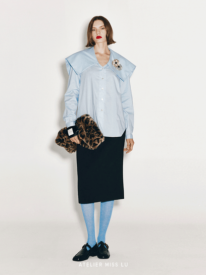 ATELIER MISS LU Sheep Wool High-waisted Straight Skirt - HYACINTH