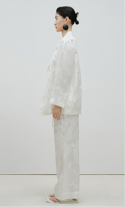 ZHUCHONGYUN summer white glossy straight trousers-SHMURDA.