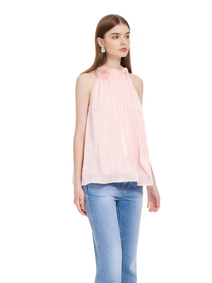 YES BY YESIR | Ye Qians Streamer Yarn Halterneck Top with Flowing Ribbon Detail- ELIORA.
