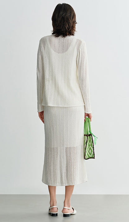 COMME MOI  Women's White Cutout Raw Edge Knitted Cardigan - MAYA.