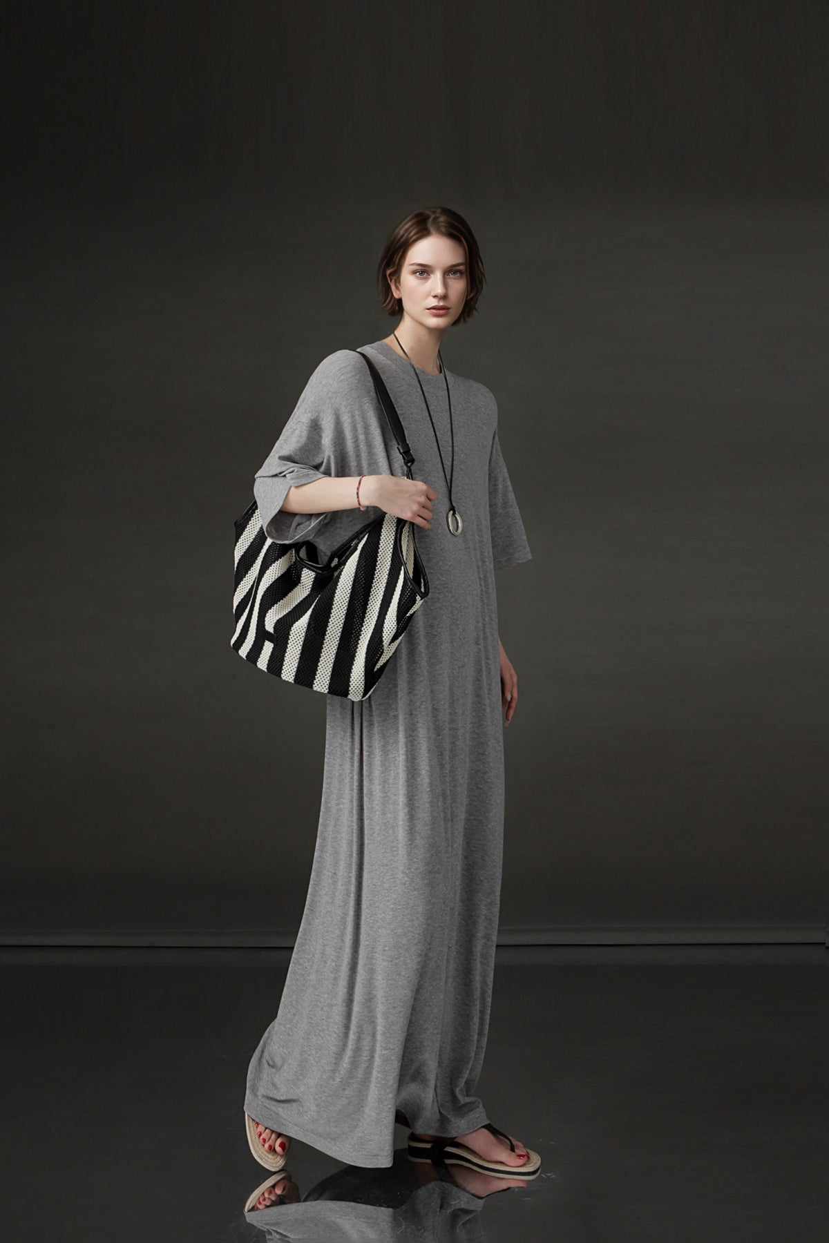 PIAOIN minimalist style nude tencel wool t-shirt skirt versatile dress -LYDIA