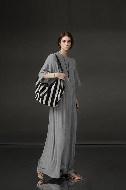 PIAOIN minimalist style nude tencel wool t-shirt skirt versatile dress -LYDIA