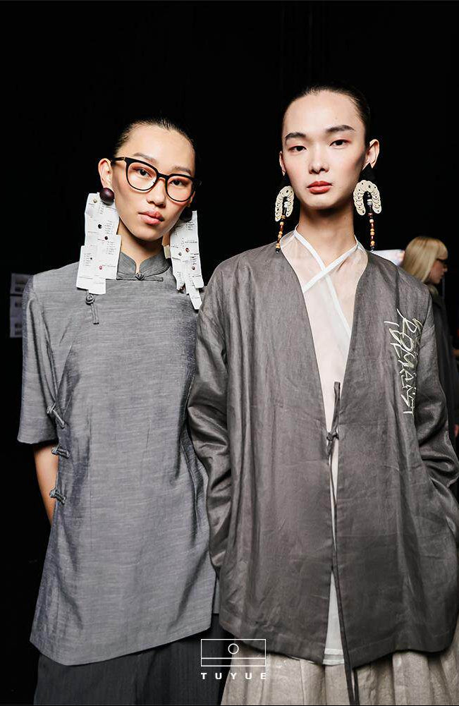 TUYUE Linen embroidered lace-up long sleeve jacket- JUNG.