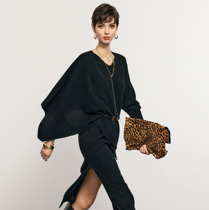 ANNASPEAK  Wool V-Neck Dress Shawl Knit Set Winter-KIKI.