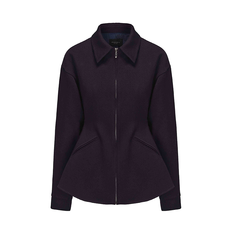 ATELIER MISS LU silhouette hem wool waist-cinching zip-up jacket - JUNA.