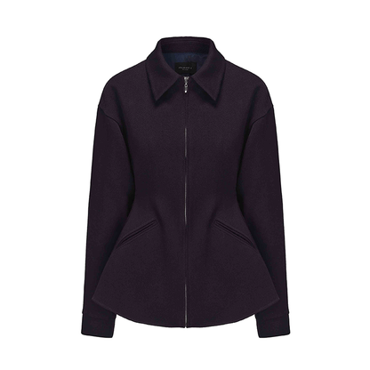 ATELIER MISS LU silhouette hem wool waist-cinching zip-up jacket - JUNA.