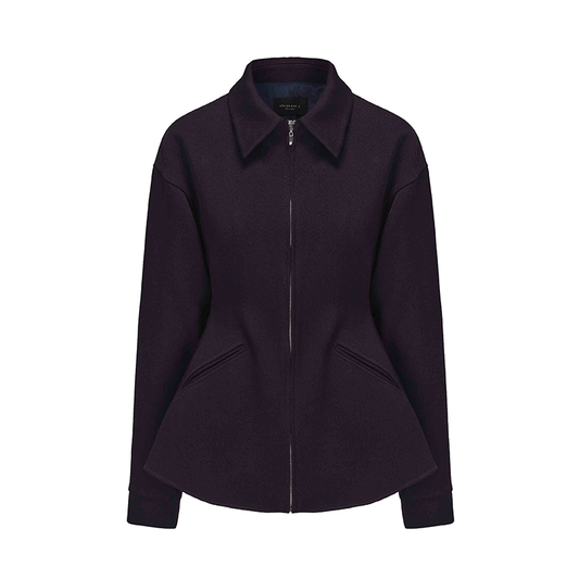 ATELIER MISS LU silhouette hem wool waist-cinching zip-up jacket - JUNA.