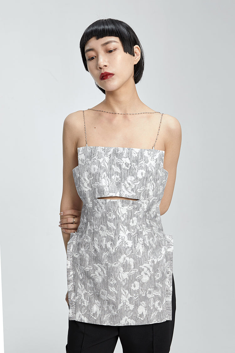 TINY IN chain irregular jacquard camisole women gray top-NANA