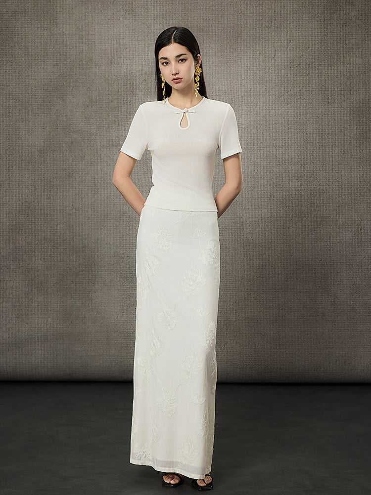 HECO Acetate Knit Buckle Cool Crop Short Sleeve Top - ENGAGE.