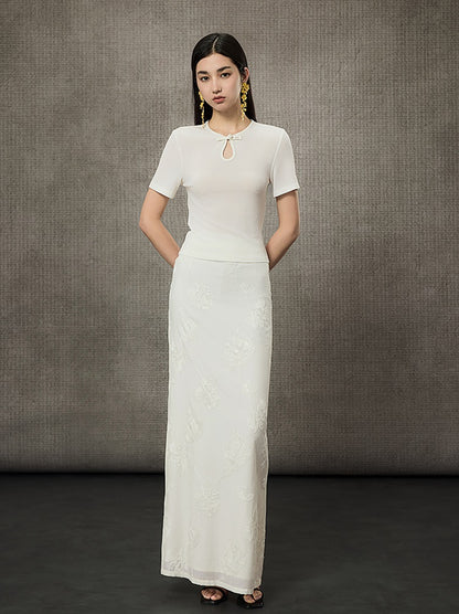 HECO Acetate Knit Buckle Cool Crop Short Sleeve Top - ENGAGE.