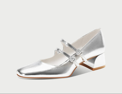 Pjjuu Mid-heel French Marie Jane Small Leather Block Heel - ARK