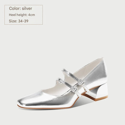 pjjuu silver Mary Jane thick  high heels  - EARTH