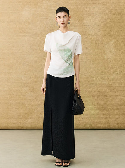 HECO Chinese Art Butterfly Print Swing Neck T-Shirt Waist Slim Top - CONJOR .