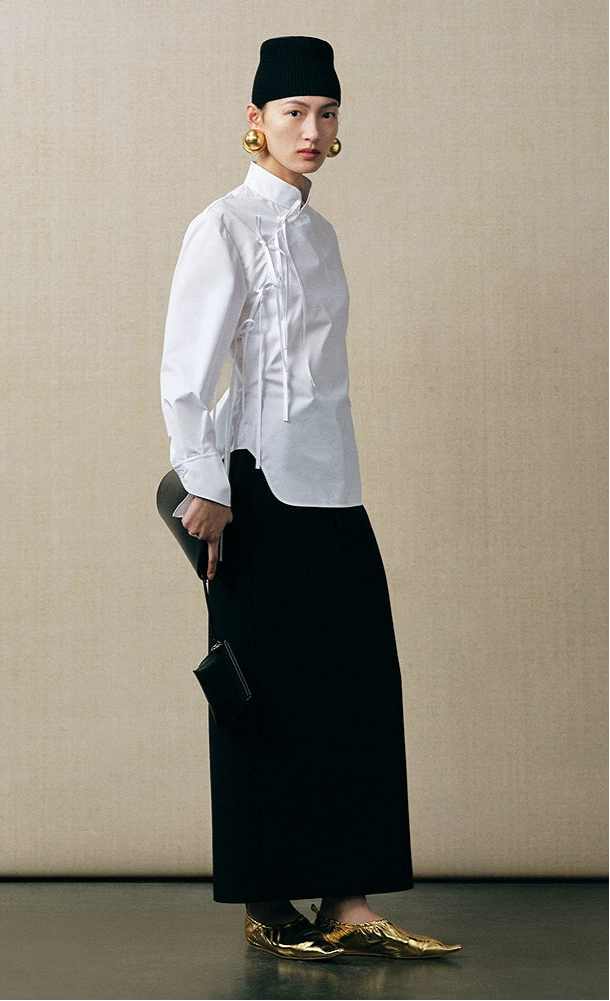 ZHUCHONGYUN Chinese diagonal strap long-sleeved white shirt -EJAE.