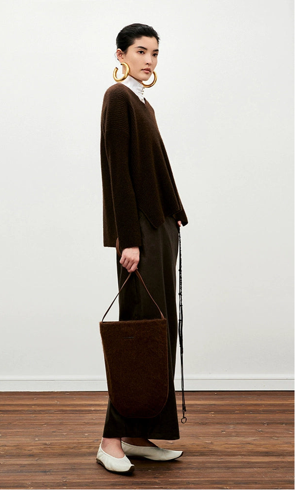 ZHUCHONGYUN V-neck sweater yak velvet knitted top--ERINA.