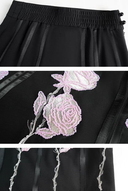 HECO high-density suit embroidered black A-line skirt women - beta.