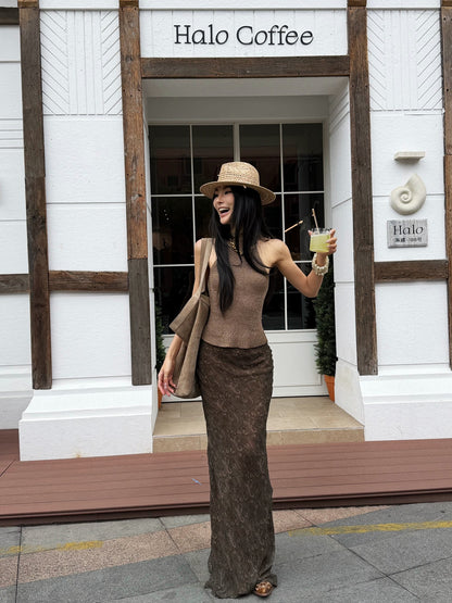 MEI SANGUAN Green printed floor-length fishtail skirt - JULIAN