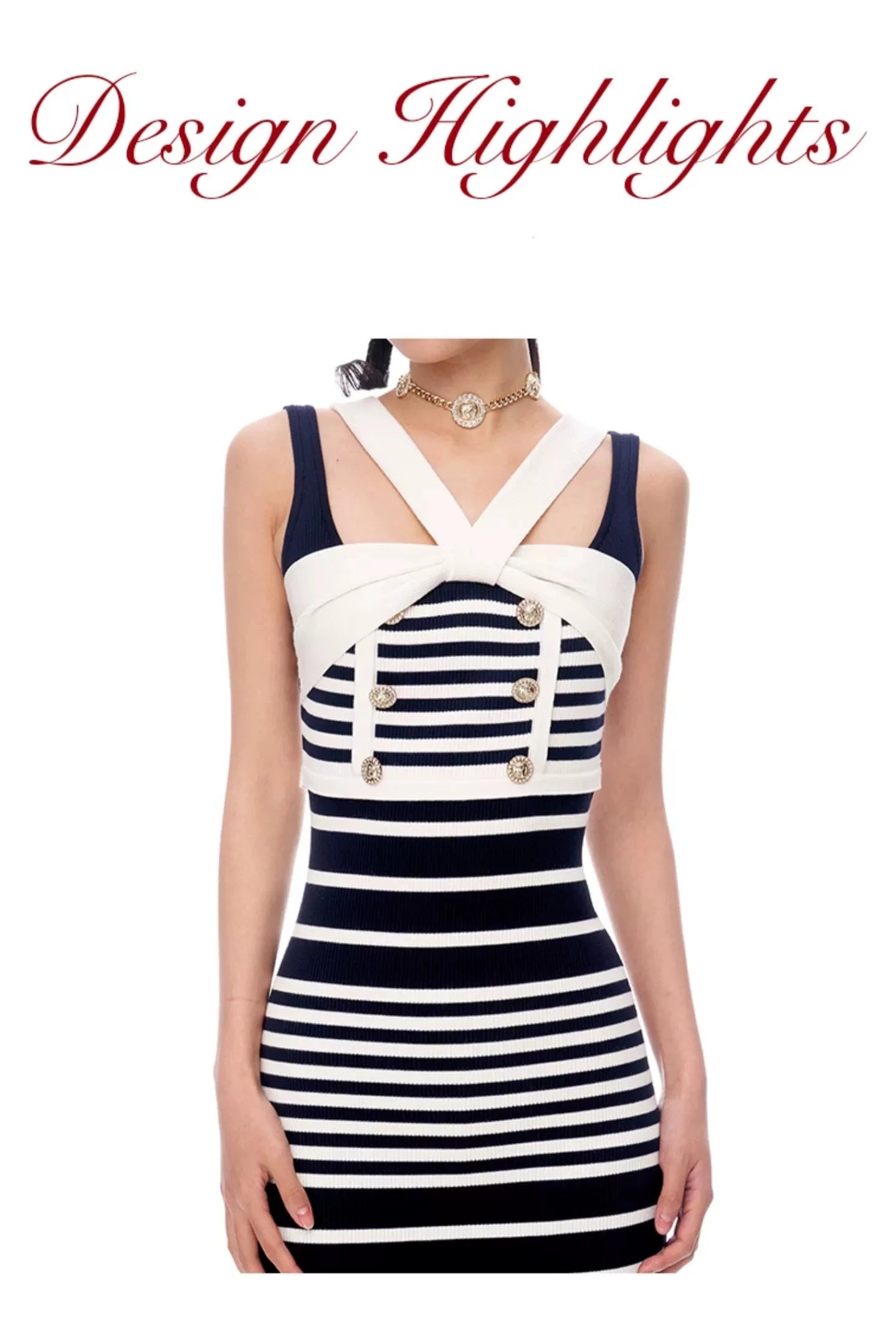 Sexy navy gradient stripe knitted bodycon dress - Afisa
