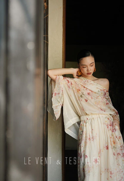 LE VENT&TES AILES Floral-print off shoulder top Skirt trousers set-RINA.