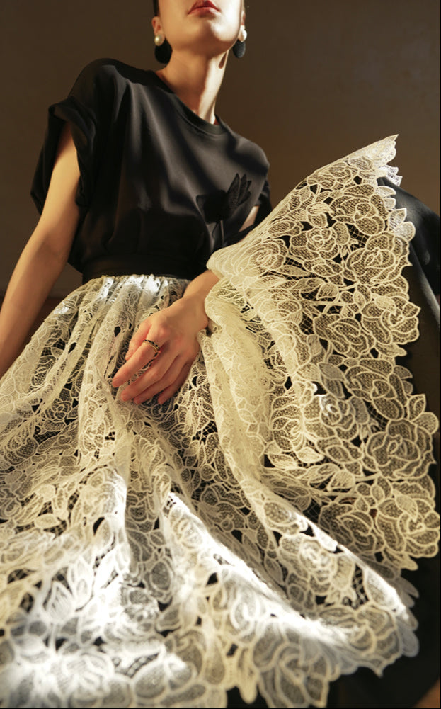 LE VENT&TES AILES  handmade Lush 100 cotton 3d flower short-sleeved top-Lyra