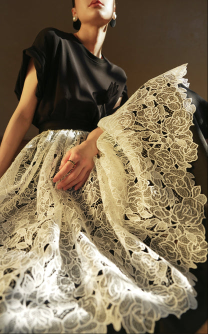 LE VENT&TES AILES  handmade Lush 100 cotton 3d flower short-sleeved top-Lyra