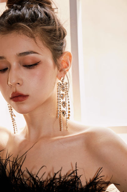 DOLLY High End Black Sleeveless Feather Tube Top Long Flared Pant Jumpsuit-PALMER