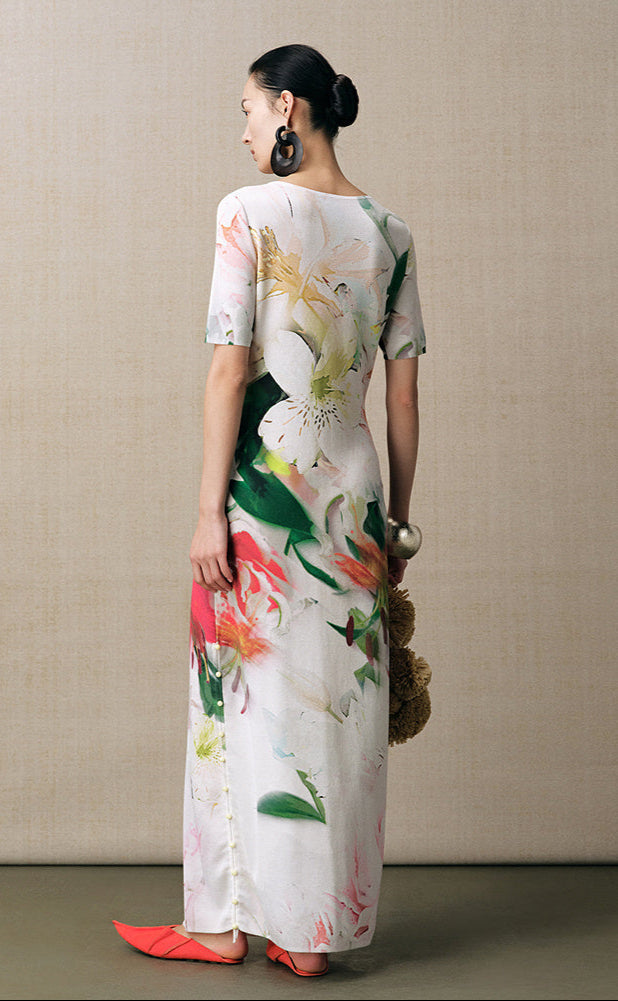 ZHUCHONGYUN round neck irregular floral dress-CABA.